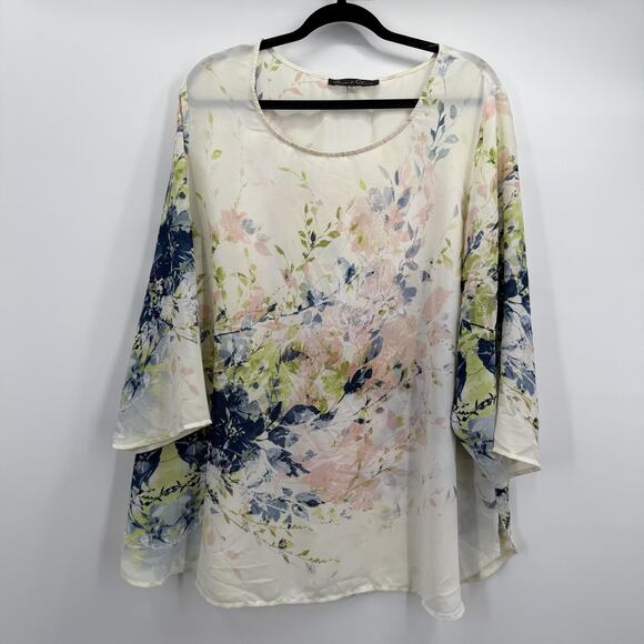Rose & Olive Blouse Womens 3XL Plus Size White Floral Sheer Kimono Tunic Top - Picture 1 of 9